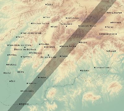 Map of the eclipse path across Slovakia on 02/11/1804