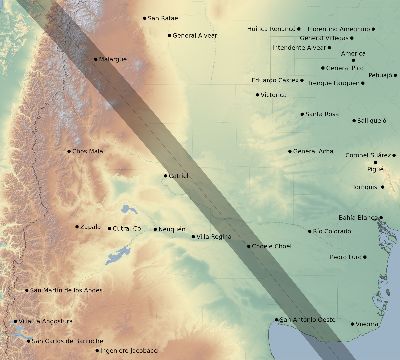Map of the eclipse path across Argentina on 08/05/1804