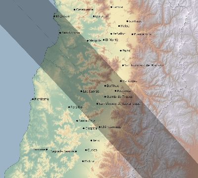 Map of the eclipse path across Chile on 08/05/1804