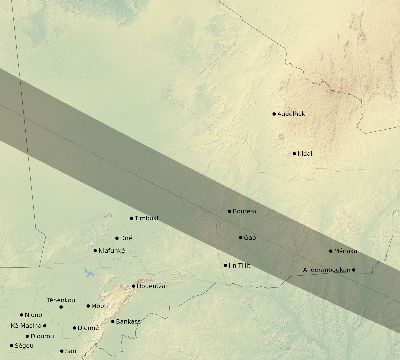 Map of the eclipse path across Mali on 06/16/1806