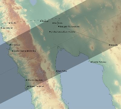 Map of the eclipse path across Mexico on 06/16/1806