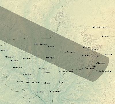 Map of the eclipse path across Niger on 06/16/1806