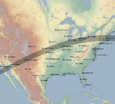 Map of the eclipse path across United States on 06/16/1806