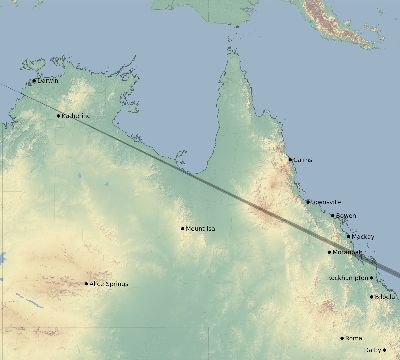 Map of the eclipse path across Australia on 06/06/1807