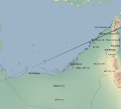Map of the eclipse path across United Arab Emirates on 11/29/1807