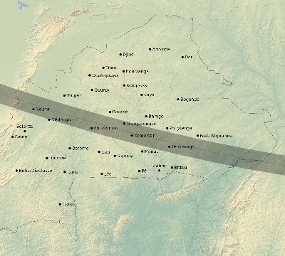 Map of the eclipse path across Burkina Faso on 11/29/1807