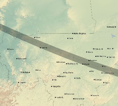 Map of the eclipse path across Mali on 11/29/1807