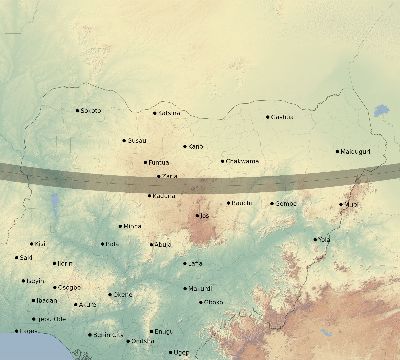 Map of the eclipse path across Nigeria on 11/29/1807