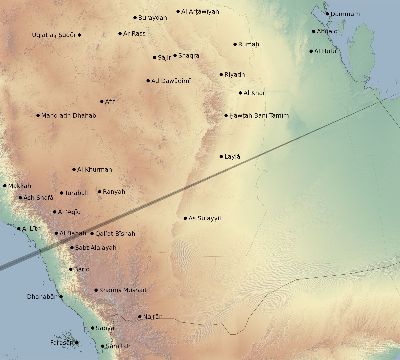 Map of the eclipse path across Saudi Arabia on 11/29/1807