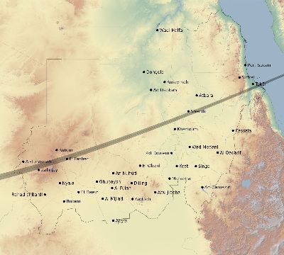 Map of the eclipse path across Sudan on 11/29/1807