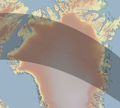 Map of the eclipse path across Greenland on 04/14/1809