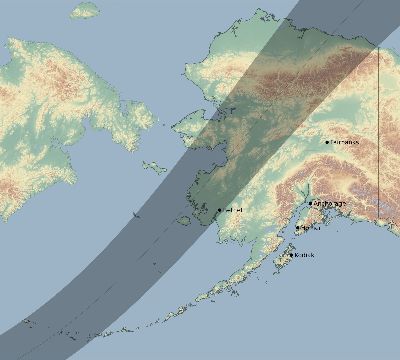 Map of the eclipse path across United States on 04/14/1809