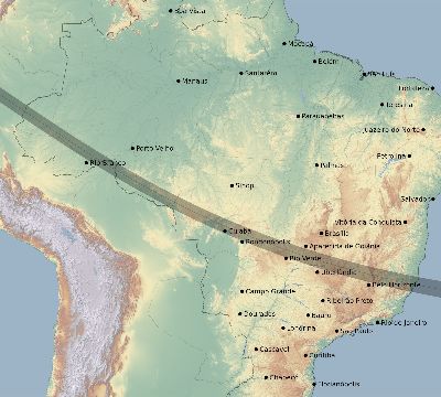 Map of the eclipse path across Brazil on 09/28/1810