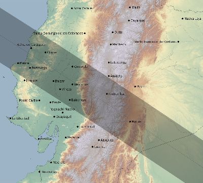 Map of the eclipse path across Ecuador on 09/28/1810