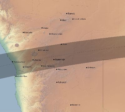 Map of the eclipse path across Namibia on 03/24/1811