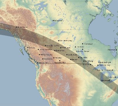 Map of the eclipse path across Canada on 09/17/1811