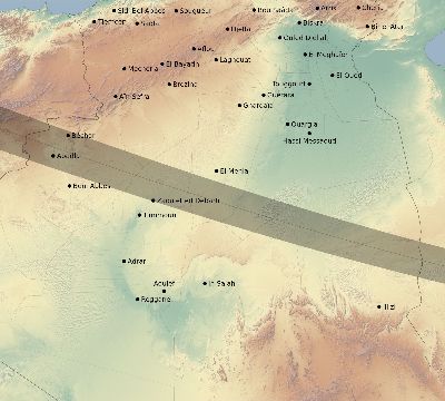 Map of the eclipse path across Algeria on 02/01/1813