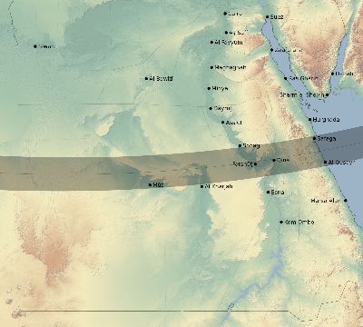 Map of the eclipse path across Egypt on 02/01/1813
