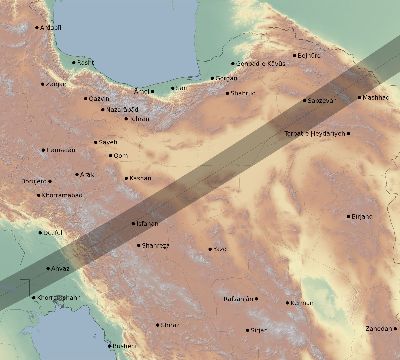 Map of the eclipse path across Iran on 02/01/1813