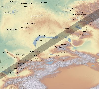Map of the eclipse path across Kazakhstan on 02/01/1813