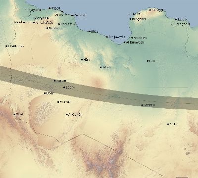 Map of the eclipse path across Libya on 02/01/1813