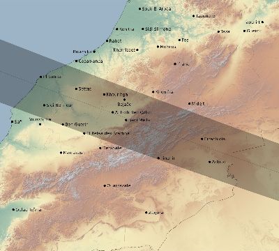 Map of the eclipse path across Morocco on 02/01/1813