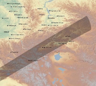 Map of the eclipse path across Russia on 02/01/1813