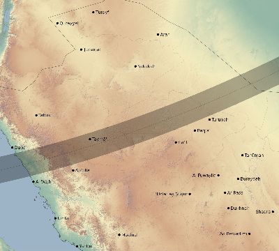 Map of the eclipse path across Saudi Arabia on 02/01/1813