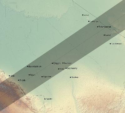 Map of the eclipse path across Turkmenistan on 02/01/1813