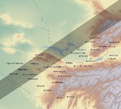 Map of the eclipse path across Uzbekistan on 02/01/1813
