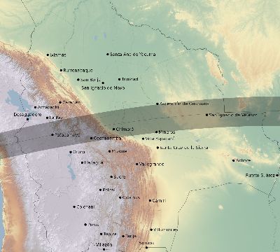 Map of the eclipse path across Bolivia on 07/27/1813