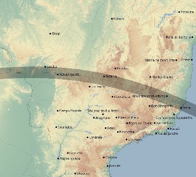 Map of the eclipse path across Brazil on 07/27/1813