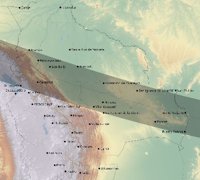 Map of the eclipse path across Bolivia on 01/21/1814