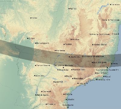 Map of the eclipse path across Brazil on 01/21/1814