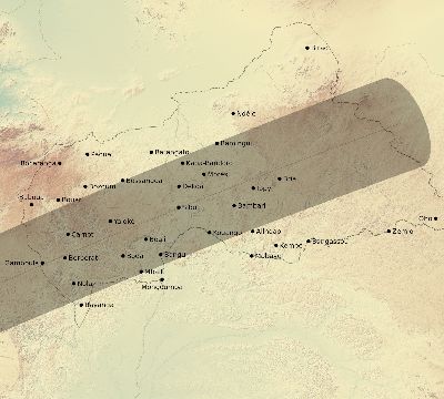 Map of the eclipse path across Central African Republic on 01/21/1814