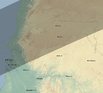 Map of the eclipse path across Gabon on 01/21/1814