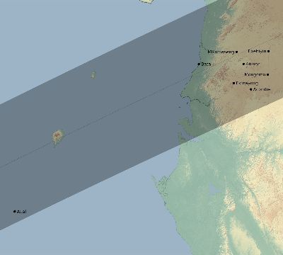 Map of the eclipse path across Equatorial Guinea on 01/21/1814