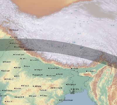 Map of the eclipse path across India on 07/17/1814