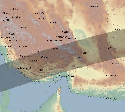 Map of the eclipse path across Iran on 07/17/1814