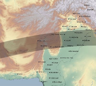Map of the eclipse path across Pakistan on 07/17/1814
