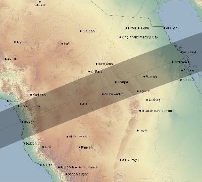 Map of the eclipse path across Saudi Arabia on 07/17/1814