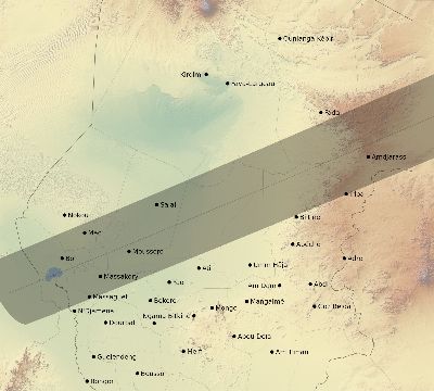 Map of the eclipse path across Chad on 07/17/1814