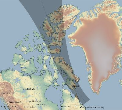 Map of the eclipse path across Canada on 07/06/1815