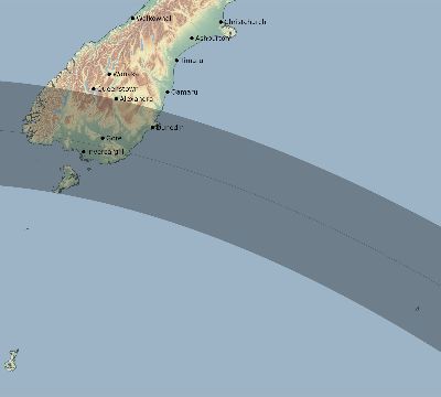 Map of the eclipse path across New Zealand on 05/27/1816