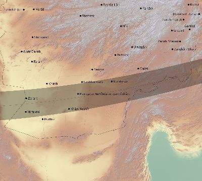 Map of the eclipse path across Afghanistan on 11/19/1816