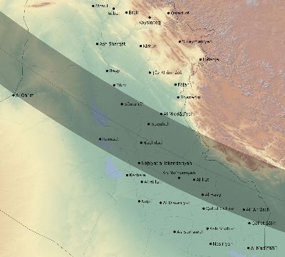 Map of the eclipse path across Iraq on 11/19/1816