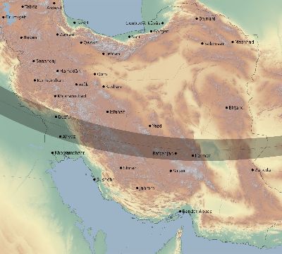 Map of the eclipse path across Iran on 11/19/1816