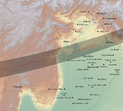 Map of the eclipse path across Pakistan on 11/19/1816