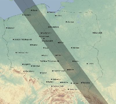 Map of the eclipse path across Poland on 11/19/1816