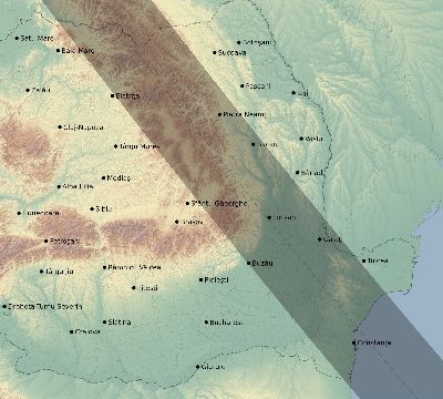 Map of the eclipse path across Romania on 11/19/1816